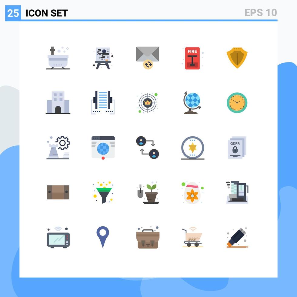 conjunto de pictogramas de 25 cores planas simples de elementos de design vetoriais editáveis de fuga de incêndio de escudo bloqueado vetor