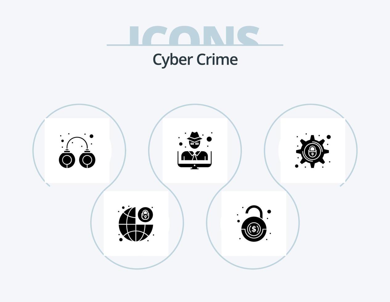 pacote de ícones de glifo de crime cibernético 5 design de ícone. crimes cibernéticos. Ladrão. segurança. cara. prender prisão vetor