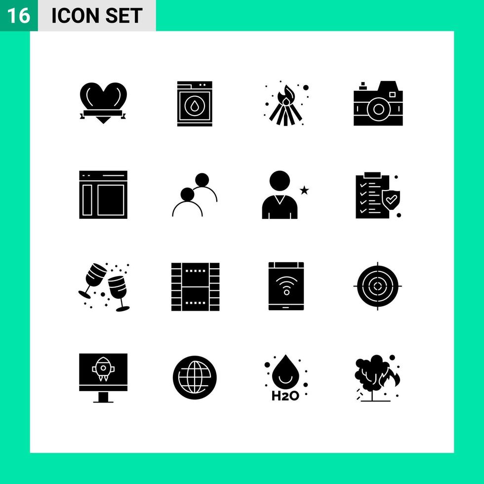 pacote de interface do usuário de 16 glifos sólidos básicos de elementos de design de vetor editável de comunicação de fogo de interface de barra lateral
