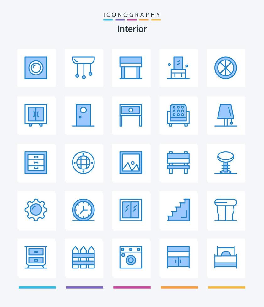 pacote de ícones azuis do interior criativo 25, como porta. assento. claro. interior. cadeira vetor