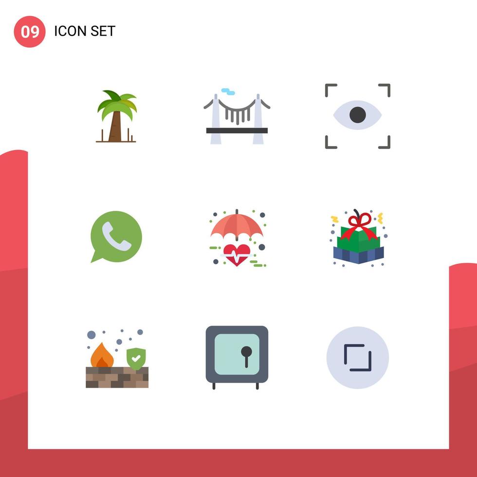 conjunto de pictogramas de 9 cores planas simples de elementos de design de vetores editáveis de telefone de cuidados de saúde com foco em seguro de saúde