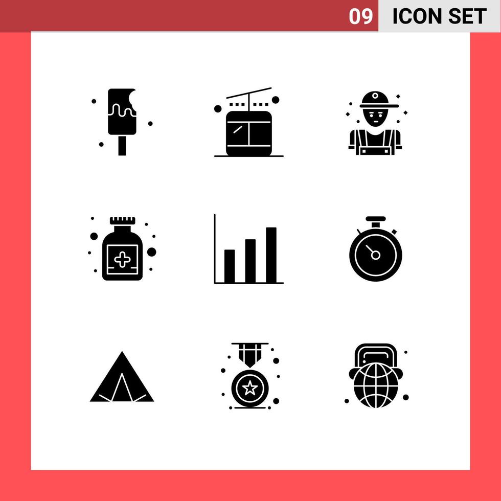conjunto de 9 sinais de símbolos de ícones de interface do usuário modernos para elementos de design de vetores editáveis de antídoto médico de finanças