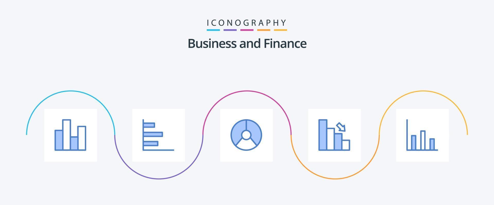 pacote de ícones de finanças azul 5, incluindo para baixo. o negócio. atuação. Barra. gráfico vetor