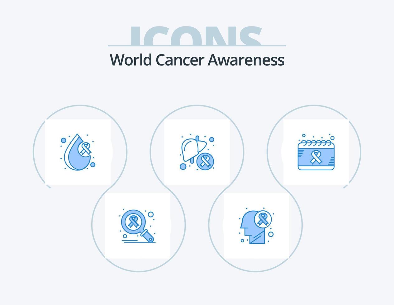 design de ícone azul do pacote 5 de ícones azuis de conscientização mundial sobre o câncer. calendário. fígado. sangue. doença. Câncer vetor