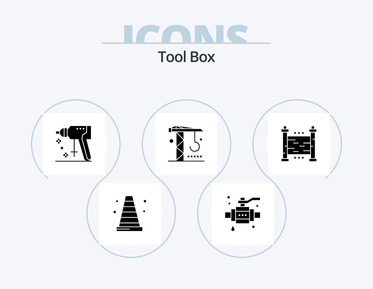 ferramentas glifo ícone pack 5 design de ícone. segurança. cercas. perfurador. Ferramentas. indústria vetor