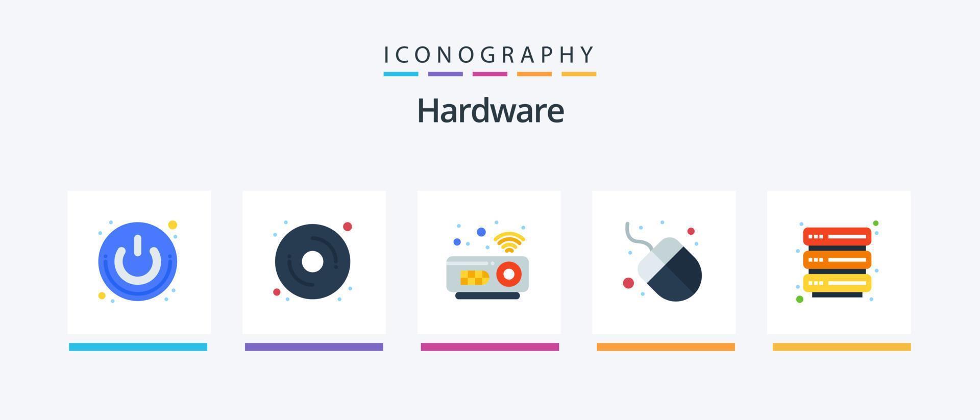 pacote de ícones de hardware plano 5, incluindo . servidor. dispositivos. hospedagem. hardware. design de ícones criativos vetor