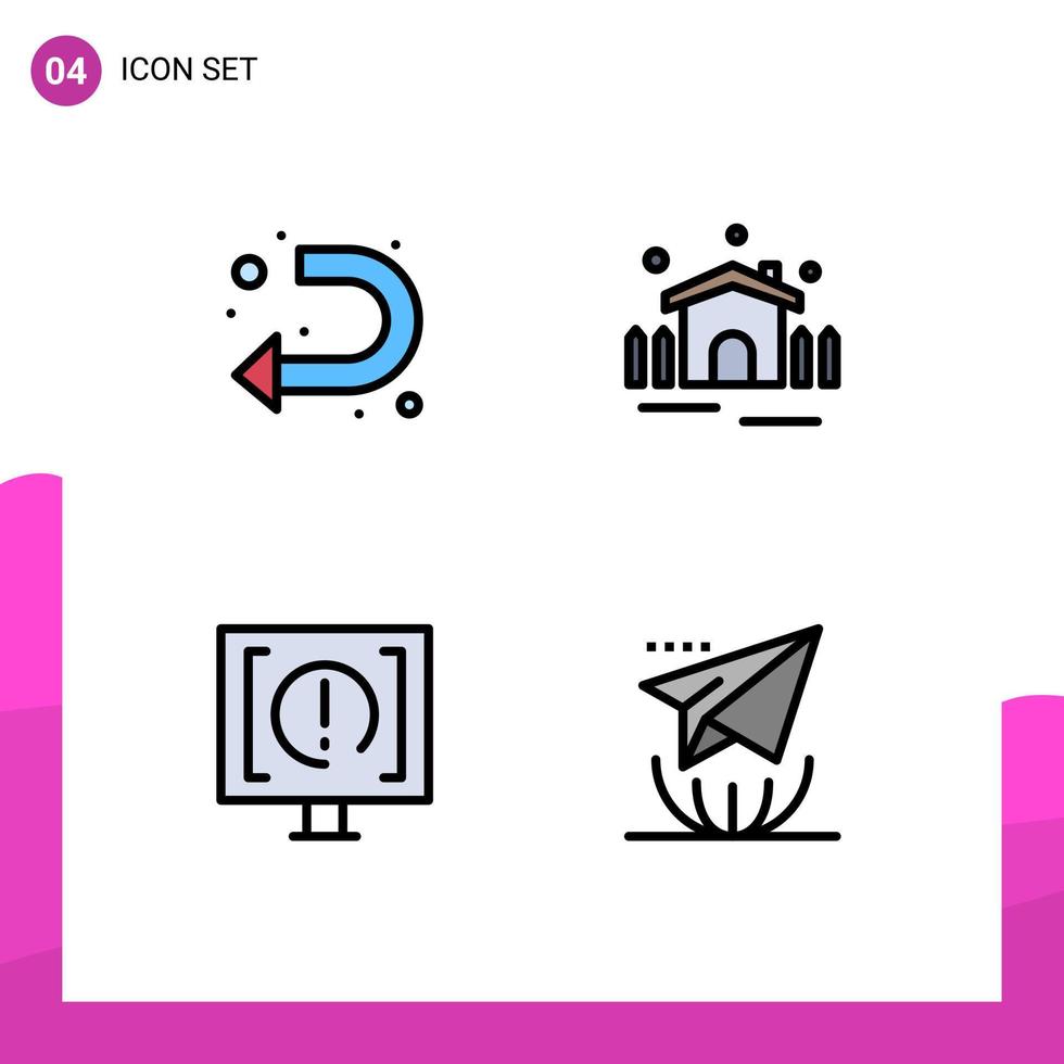 pacote de 4 sinais e símbolos modernos de cores planas de linha preenchida para mídia impressa na web, como elementos de design de vetores editáveis de serviço de pátio esquerdo do cliente de seta