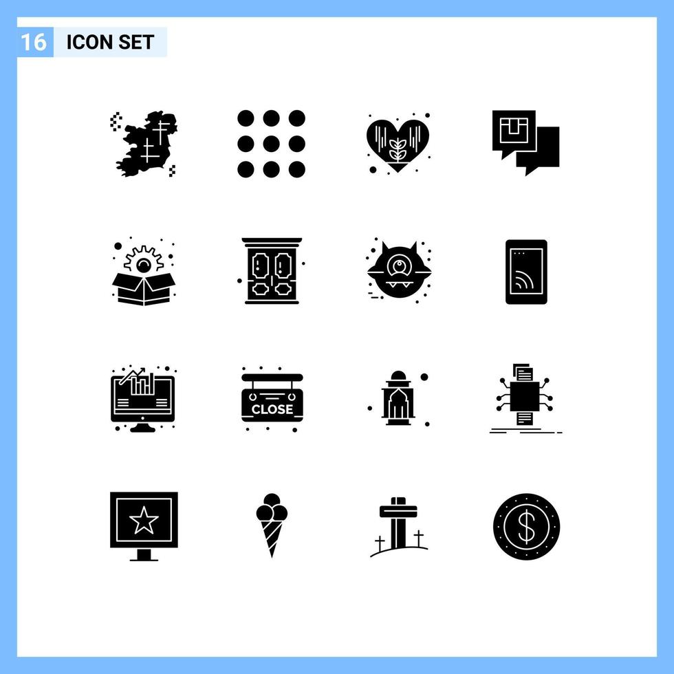 conjunto de 16 sinais de símbolos de ícones de interface do usuário modernos para entrega de mensagens de ambiente de envio de pacotes elementos de design de vetores editáveis