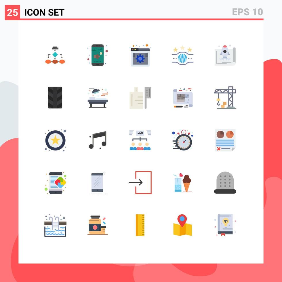 conjunto de cores planas de interface móvel de 25 pictogramas de configurações de som da web campeã elementos de design de vetores editáveis on-line