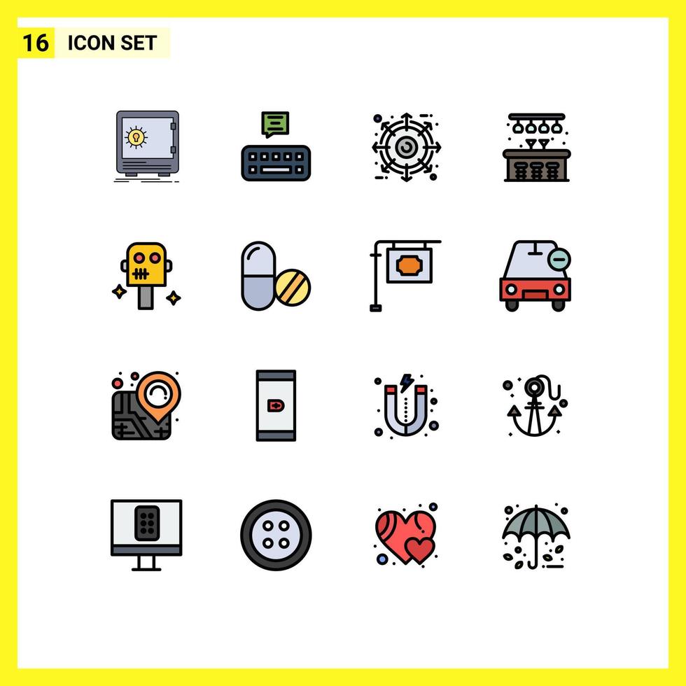 conjunto de 16 sinais de símbolos de ícones de interface do usuário modernos para espaço de robô, cidade externa de pub, elementos de design de vetores criativos editáveis