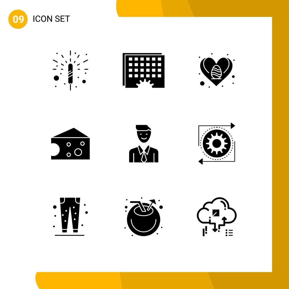 9 interface do usuário pacote de glifos sólidos de sinais e símbolos modernos de elementos de design de vetores editáveis de café da manhã de páscoa de negócios de trabalho