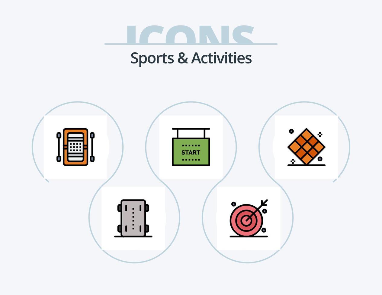 linha de esportes e atividades cheia de ícones do pacote 5 design de ícones. peteca. passarinho de badminton. argolas. badminton. equipamento de críquete vetor