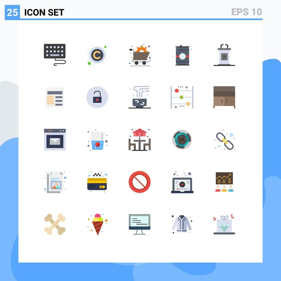 grupo de 25 cores planas modernas definidas para mesa de reunião comércio água comida elementos de design vetorial editáveis vetor