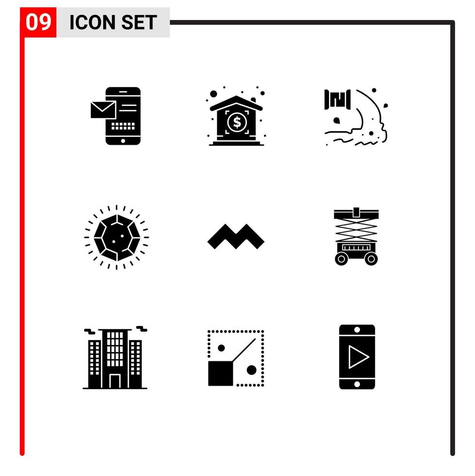 conjunto de 9 sinais de símbolos de ícones de interface do usuário modernos para elementos de design de vetores editáveis de água de gema de fábrica de jóias mysterium