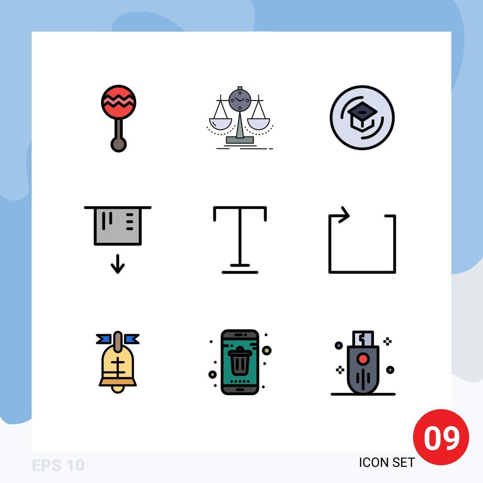 conjunto de 9 símbolos de símbolos de interface do usuário modernos para dinheiro atm scorecard escola conhecimento elementos de design de vetores editáveis