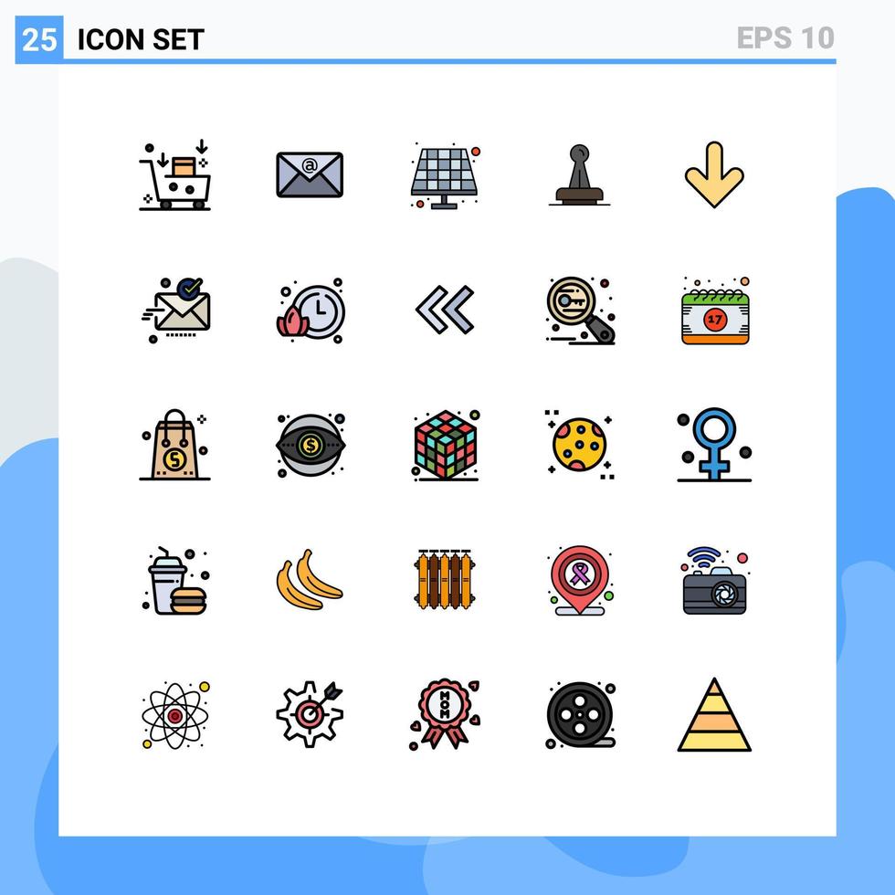pacote de interface do usuário de 25 cores planas de linha preenchida básica de bateria de marca de vedação aprovação legal elementos de design de vetores editáveis