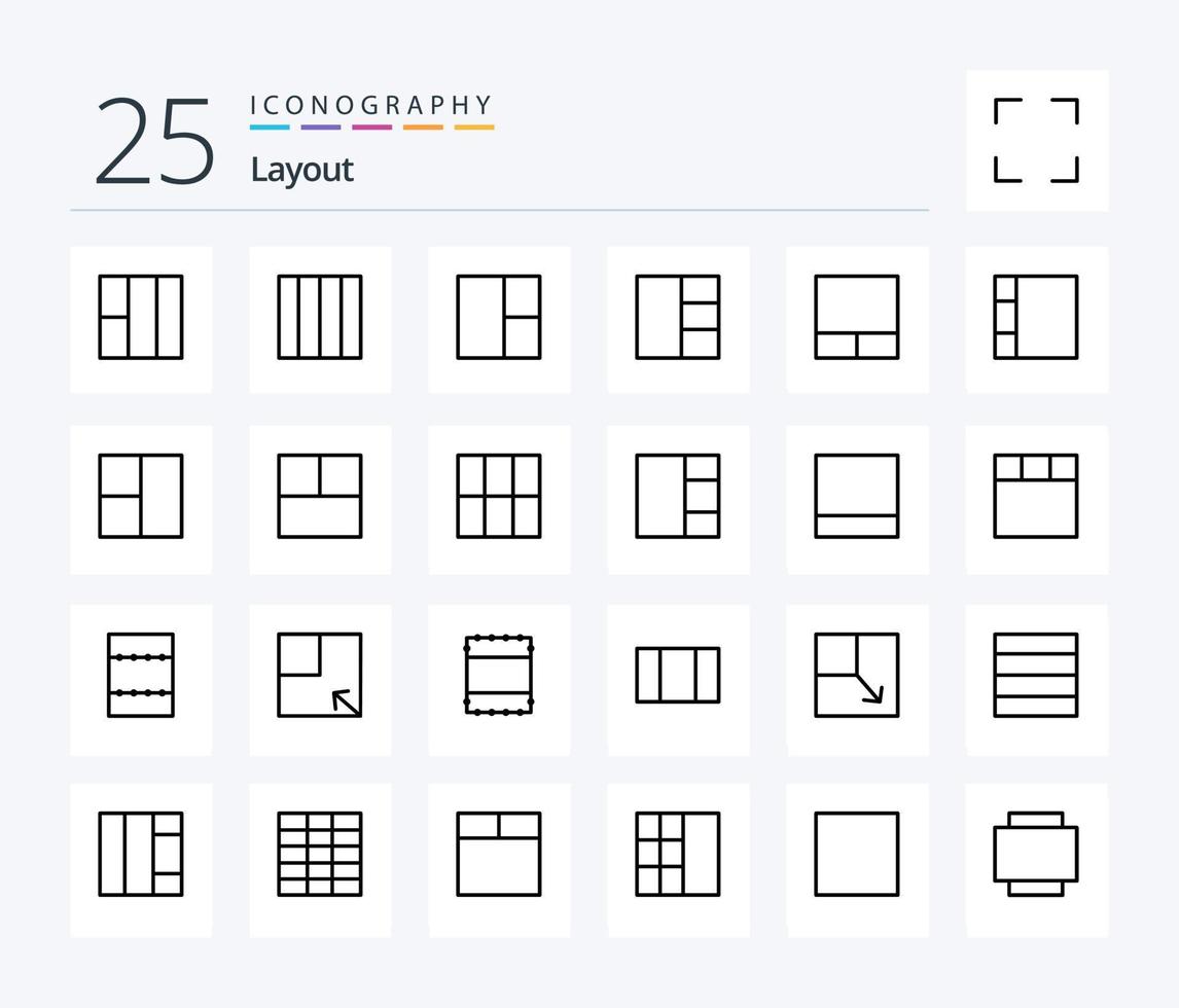 pacote de ícones de 25 linhas de layout, incluindo rotação. visualizar. maximizar. tela cheia. rede vetor