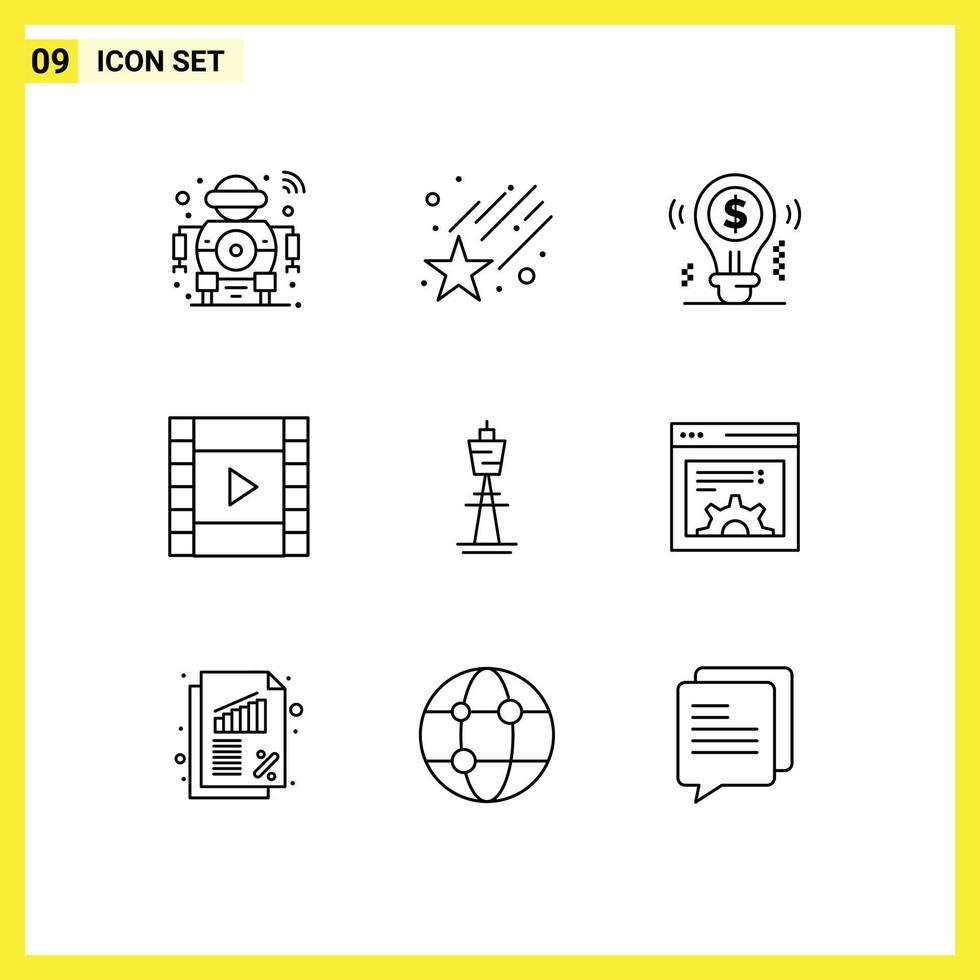 9 ícones criativos sinais e símbolos modernos da solução de mídia de ideia de jogo australiana elementos de design de vetores editáveis