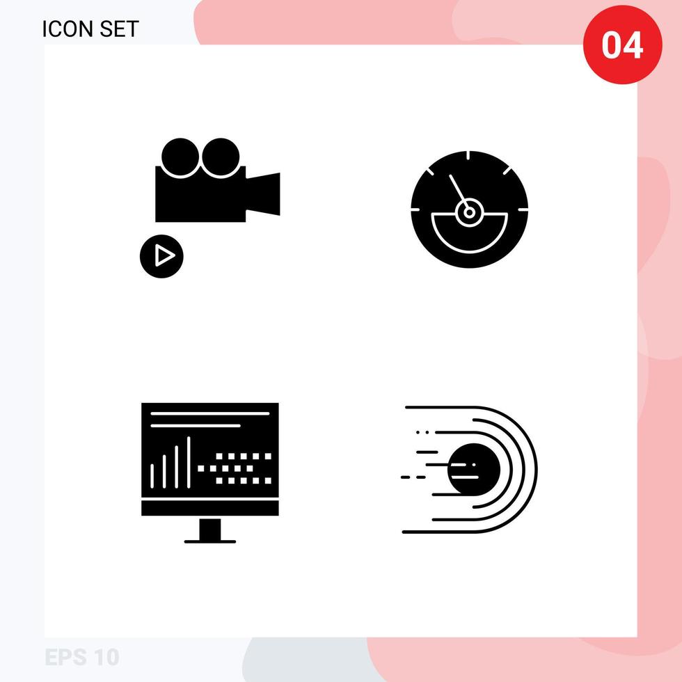 pacote de glifos sólidos de 4 símbolos universais de desenvolvimento de câmera estatísticas de energia ampère elementos de design de vetores editáveis