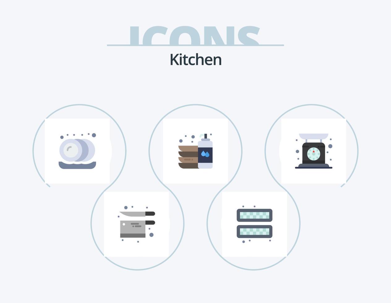 design de ícones do pacote de 5 ícones planos de cozinha. máquina. lavagem. cozinha. líquido. limpar \ limpo vetor