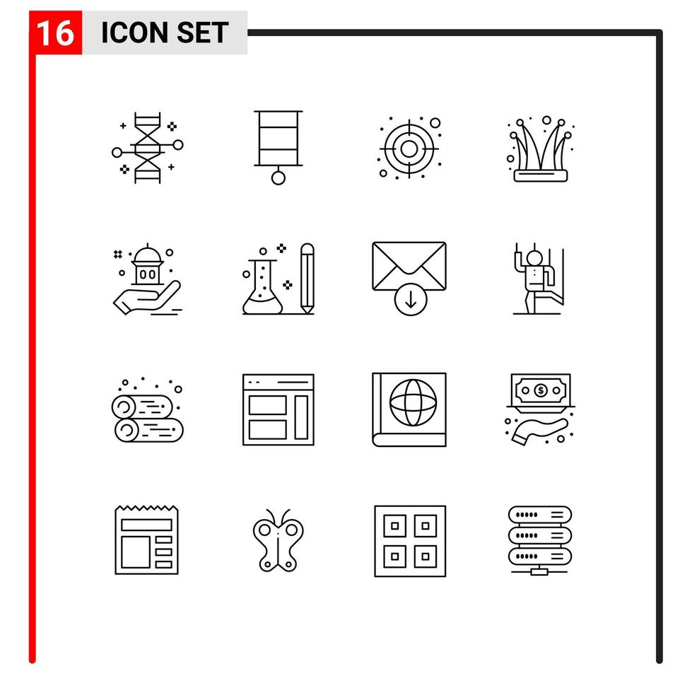 pacote de 16 sinais e símbolos de contornos modernos para mídia impressa na web, como elementos de design de vetores editáveis de bufão de brinquedo de palhaço de mesquita