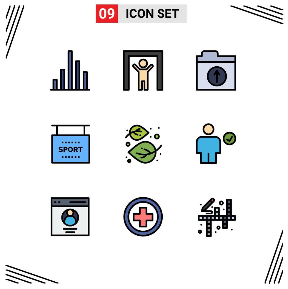 9 ícones criativos, sinais e símbolos modernos de tília, upload de esportes de folha, elementos de design de vetores editáveis