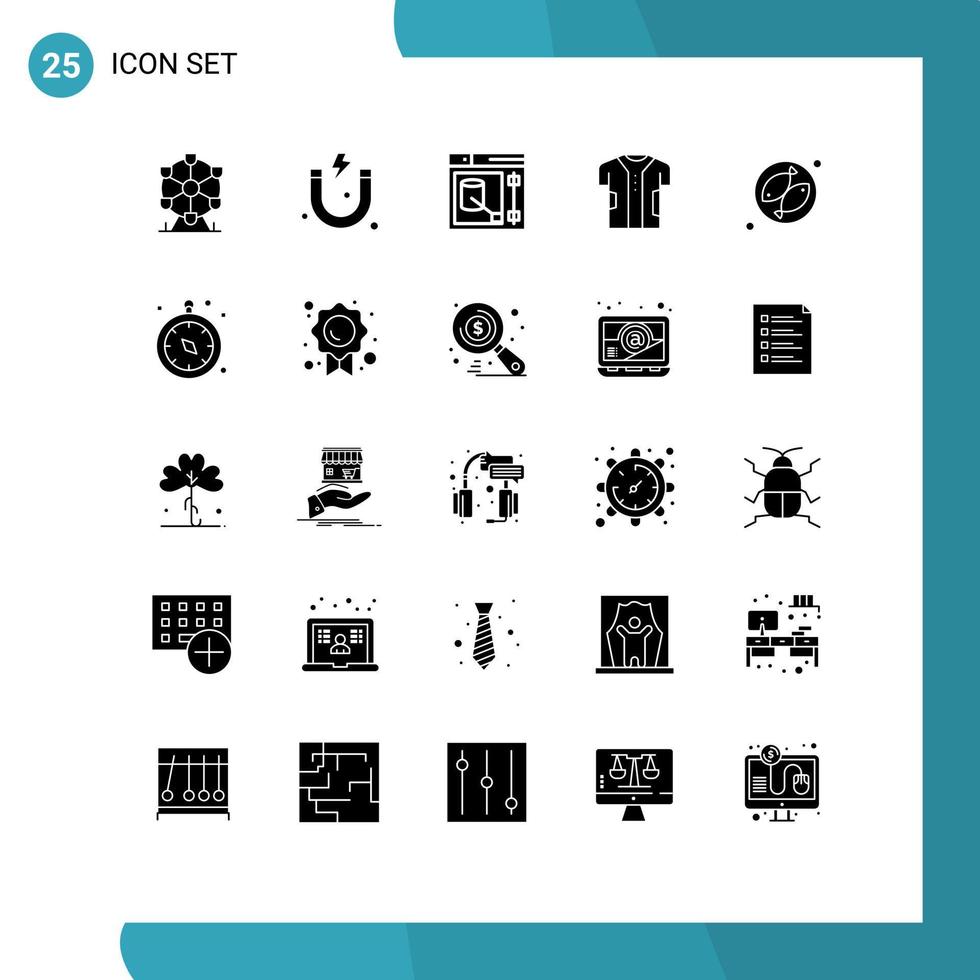 conjunto de pictogramas de 25 glifos sólidos simples de elementos de design de vetores editáveis digitais de tecido de ferramenta de acampamento