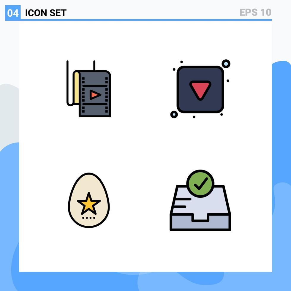 grupo de símbolos de ícone universal de 4 cores planas modernas de linha preenchida de cinema de páscoa de filme elementos de design de vetores editáveis de primavera