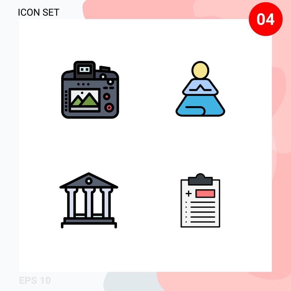 grupo de 4 sinais e símbolos de cores planas de linha preenchida para depósito de câmera passatempo treinamento dinheiro editável elementos de design vetorial vetor