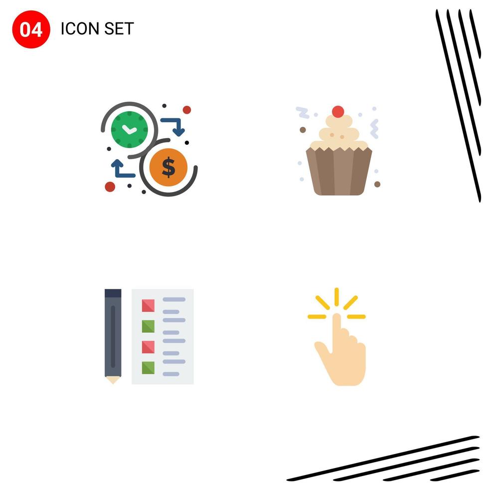 4 pacote de ícones planos de interface de usuário de sinais e símbolos modernos de verificação de creme de tempo de festa de orçamento elementos de design de vetores editáveis