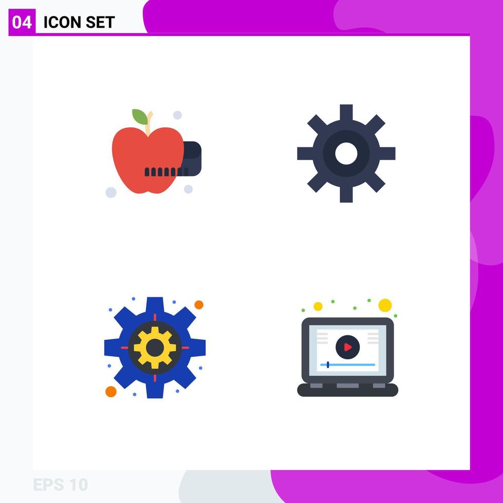 conjunto de 4 pacotes de ícones planos comerciais para interface de lição de maçã médica tutorial de negócios elementos de design de vetores editáveis