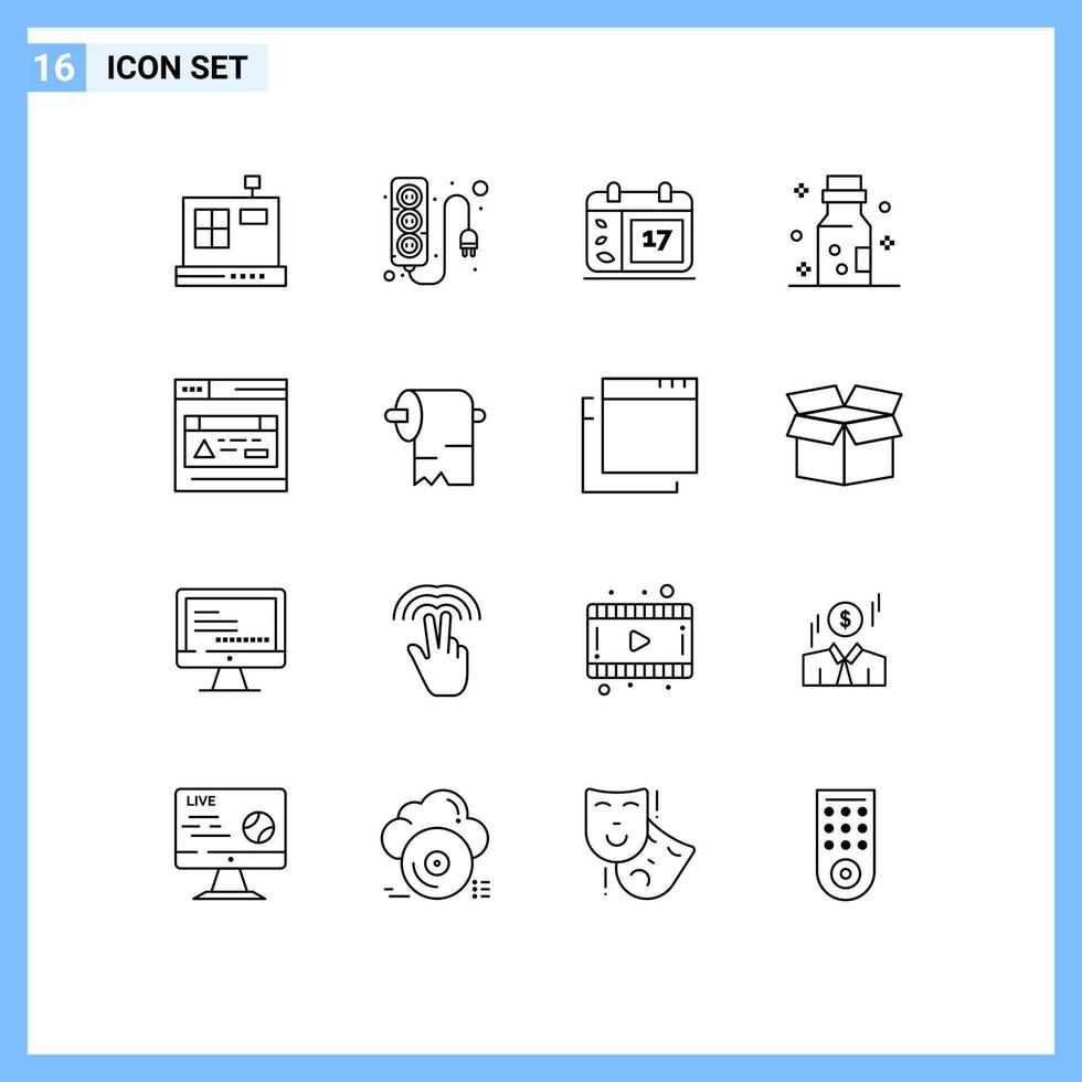 16 pacote de esboço de interface de usuário de sinais e símbolos modernos de elementos de design de vetores editáveis de química de veneno de dia de interface de página da web