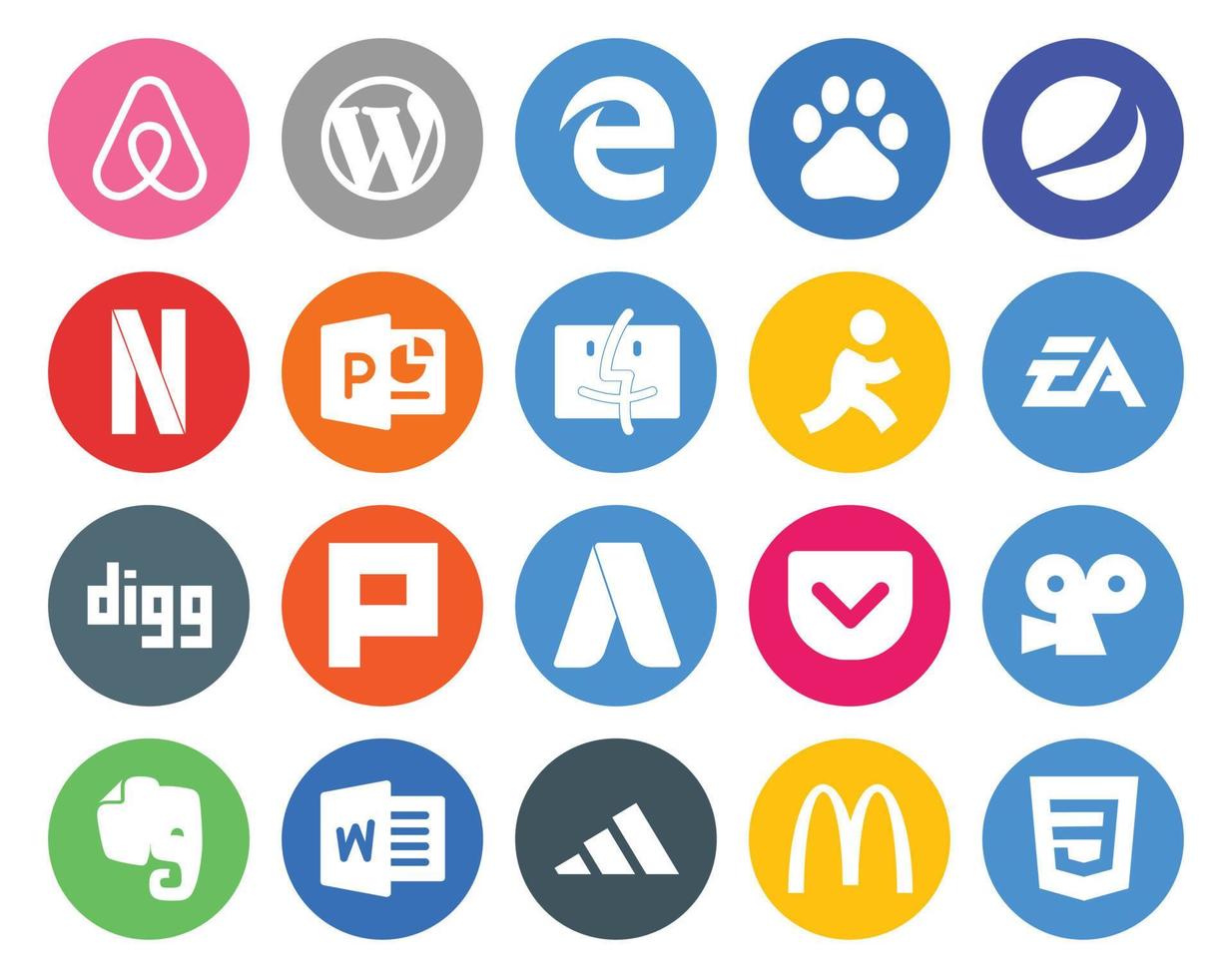 20 pacotes de ícones de mídia social, incluindo viddler adwords finder plurk sports vetor