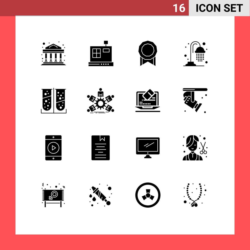 grupo de símbolos de ícone universal de 16 glifos sólidos modernos de teste de laboratório de grupo medalha de teste de laboratório elementos de design de vetores editáveis