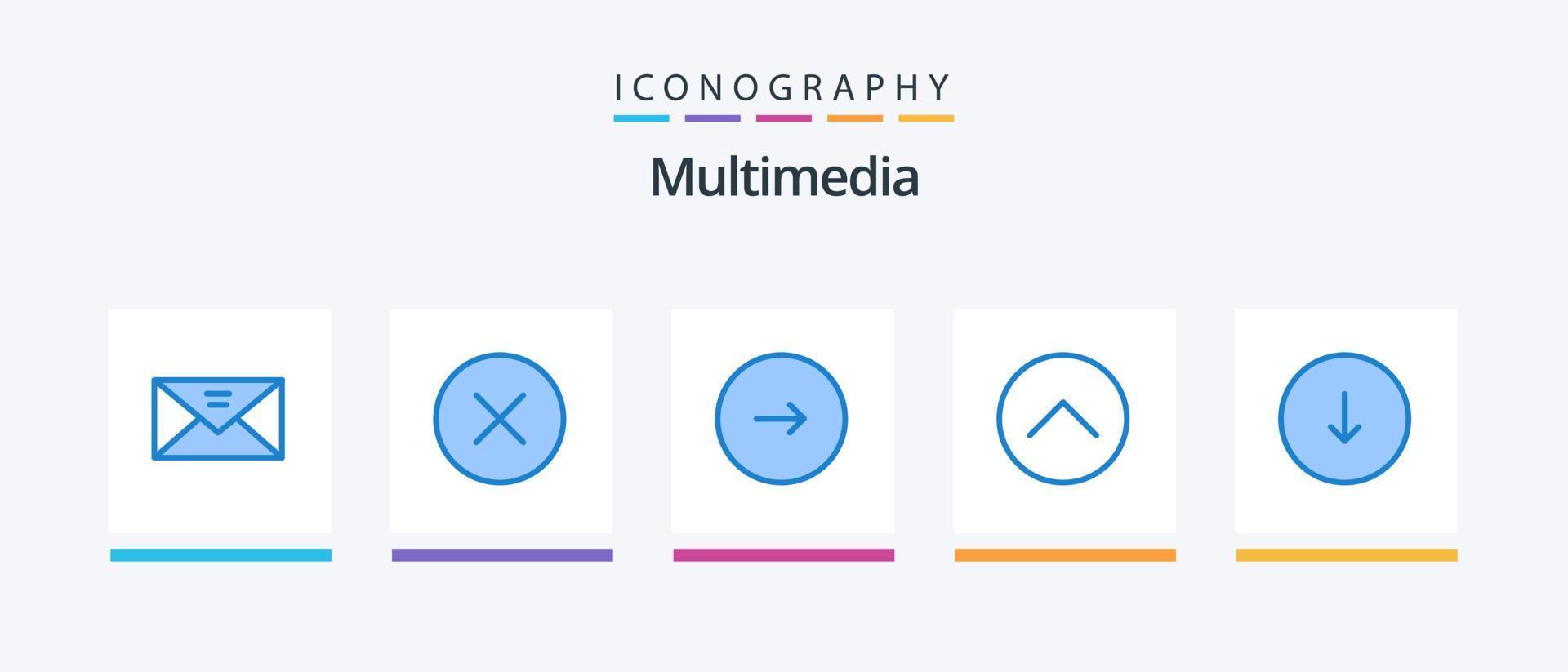 pacote de ícones multimídia azul 5, incluindo multimídia. meios de comunicação. multimídia. pra cima. música. design de ícones criativos vetor