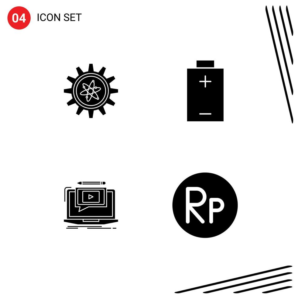 pacote de ícones vetoriais de estoque de 4 sinais e símbolos de linha para elementos de design de vetores editáveis de vídeo de energia de laboratório de experimento