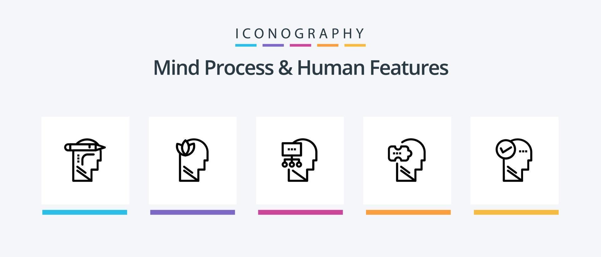processo mental e pacote de ícones de linha 5 de recursos humanos, incluindo mente. mente. flecha. cabeça. svg. design de ícones criativos vetor