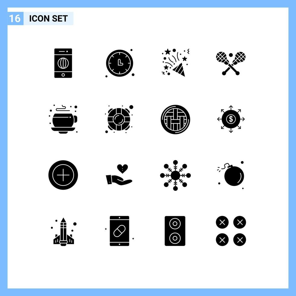 conjunto de 16 sinais de símbolos de ícones de interface do usuário modernos para copos de bastões de relógio de parede crosse elementos de design de vetores editáveis