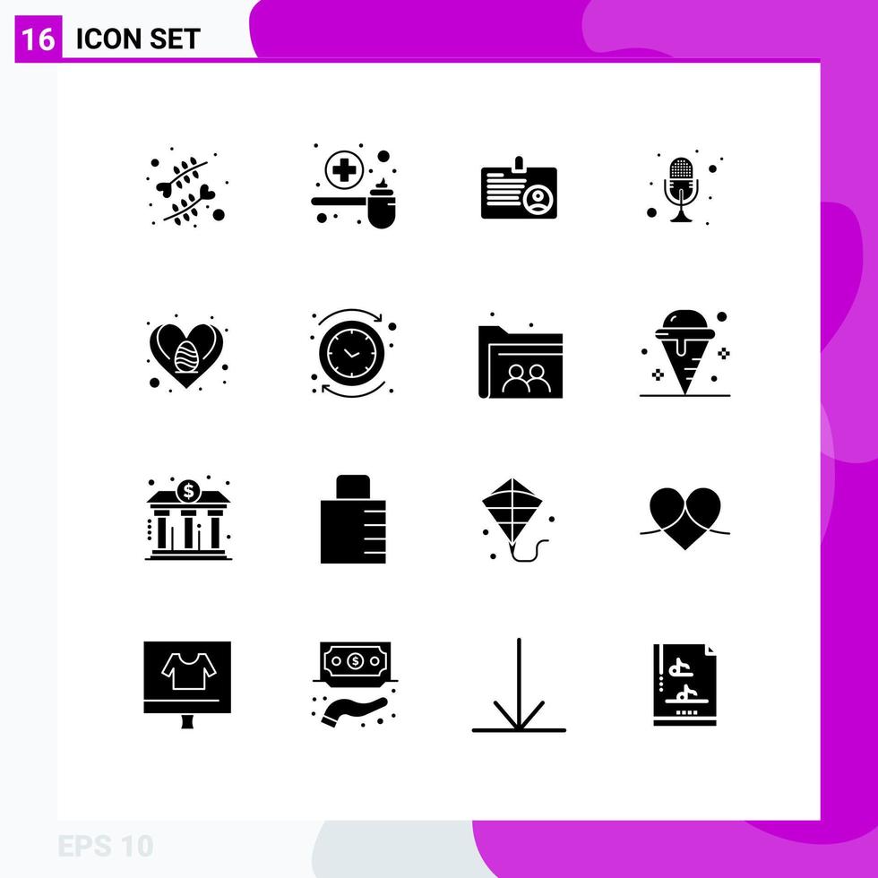 16 conceito de glifo sólido para sites móveis e aplicativos falam elementos de design de vetores editáveis para funcionários de microfone de colher
