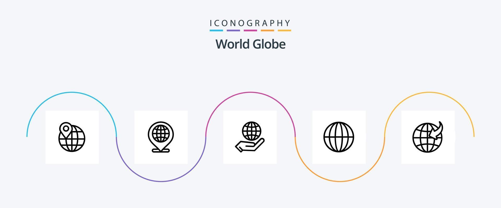 Pacote de ícones da linha 5 do globo, incluindo viagens. flecha. globo. Internet. global vetor