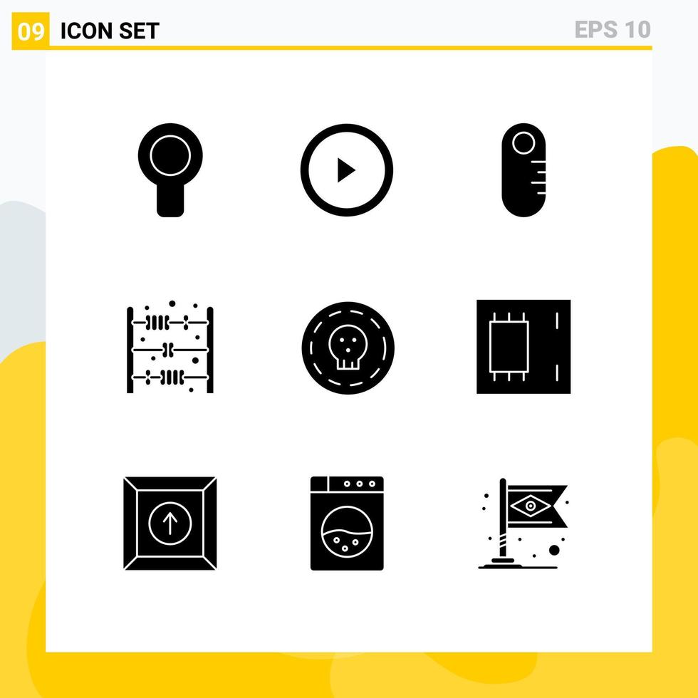 pacote de glifos sólidos de 9 símbolos universais de chip régua de halloween contagem de dólares elementos de design de vetores editáveis