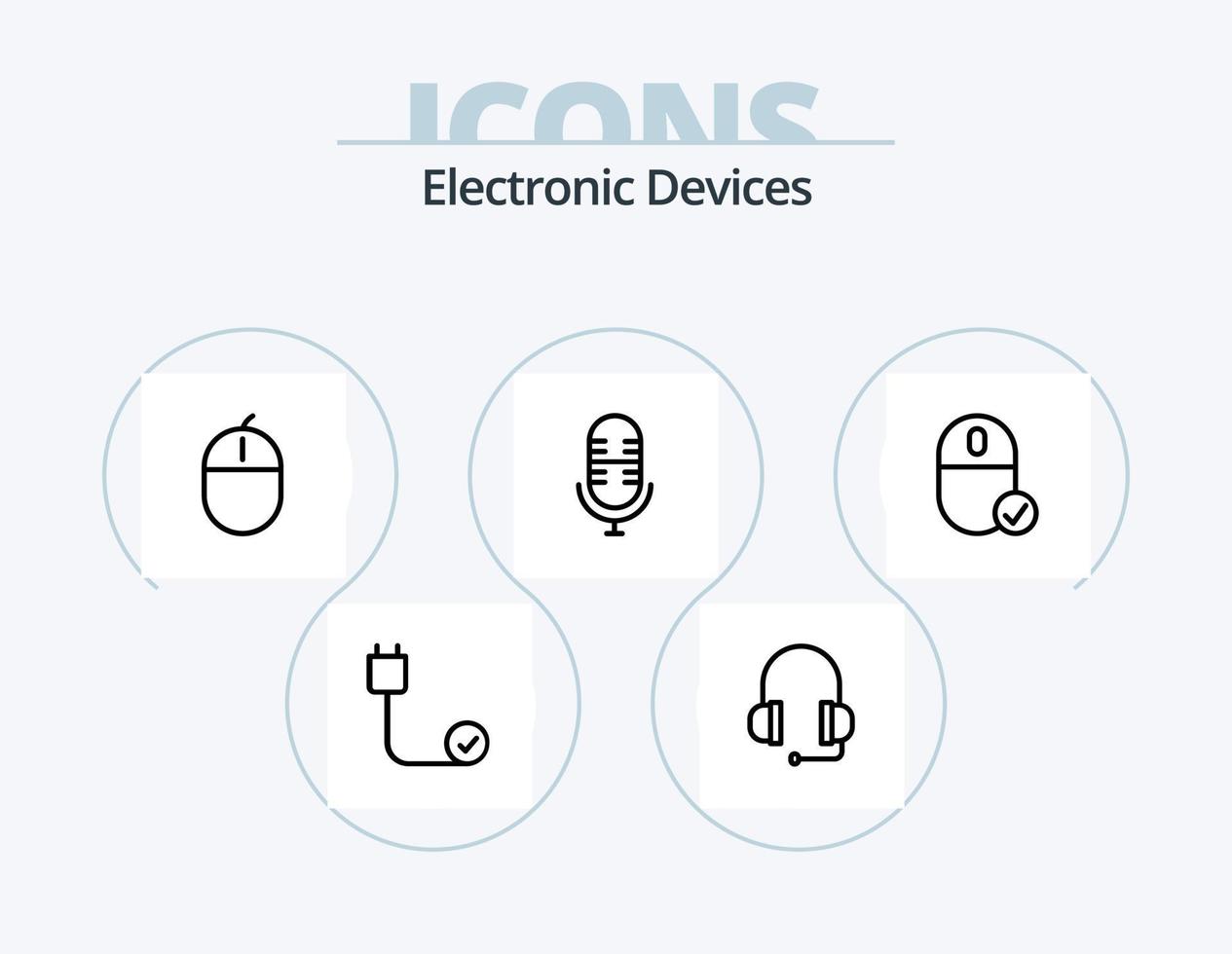 design de ícone do pacote de 5 ícones de linha de dispositivos. . microfone. fones de ouvido. hardware. dispositivos vetor