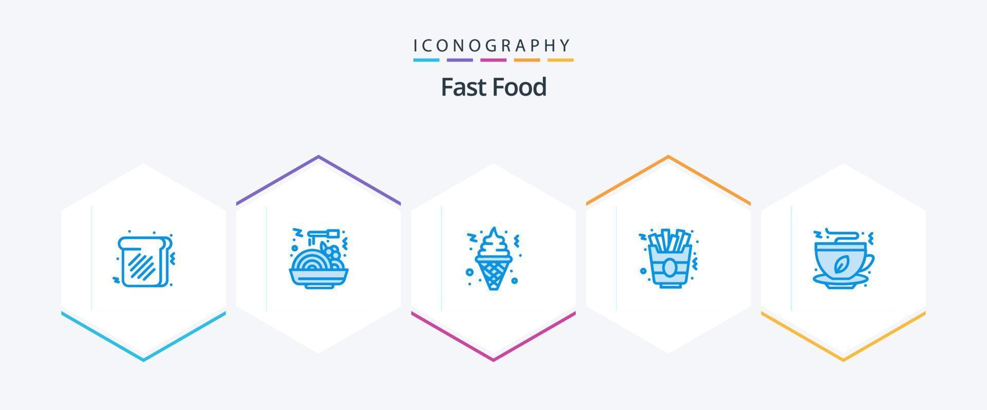 fast food 25 pacote de ícones azul incluindo . comida rápida. comida rápida. café. batatas fritas vetor