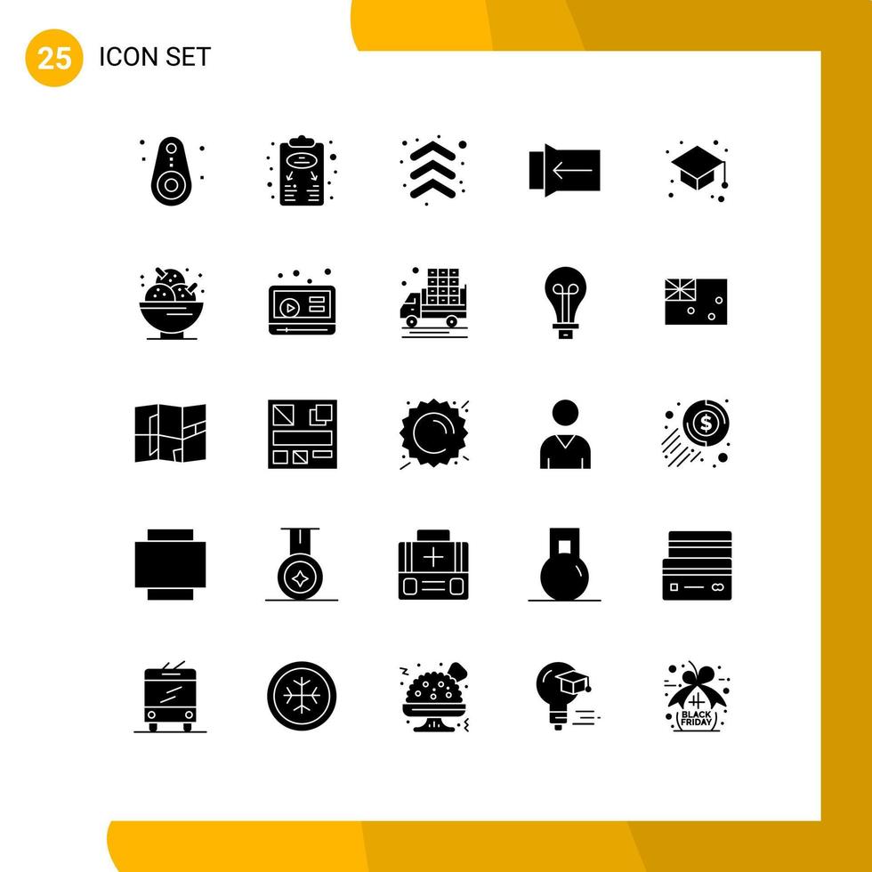 conjunto moderno de pictograma de 25 glifos sólidos de esquema de toque de educação direção de slide elementos de design de vetores editáveis