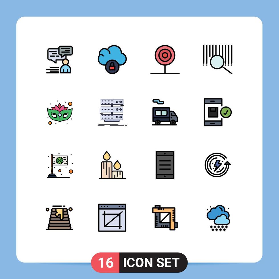 conjunto de linha preenchida de cor plana de interface móvel de 16 pictogramas de máscara de pesquisa de produtos de doces cozinha editável elementos de design de vetor criativo
