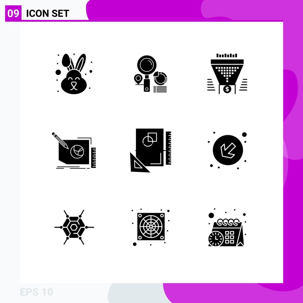 pacote de interface do usuário de 9 glifos sólidos básicos de design de filtro de quadro de texto dinheiro editável elementos de design vetorial vetor