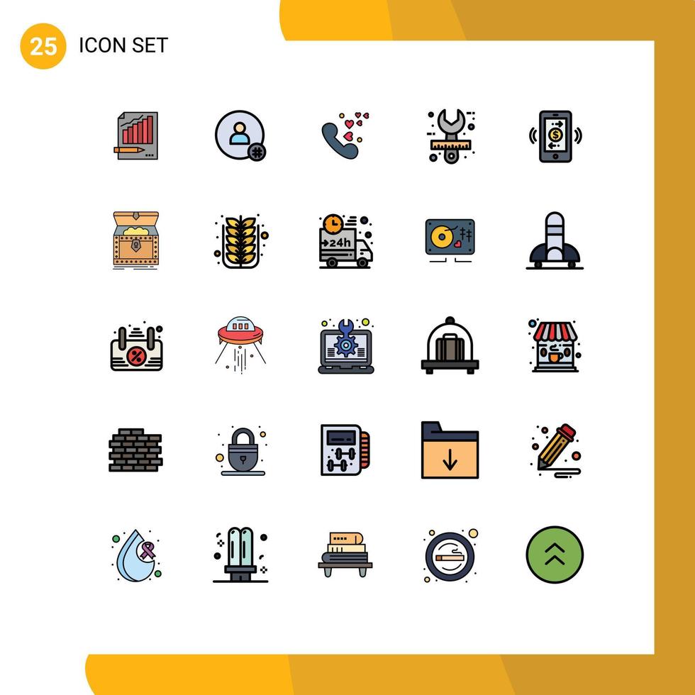 conjunto de 25 sinais de símbolos de ícones de interface do usuário modernos para elementos de design de vetores editáveis de telefone de coração de marca de hash de casamento criativo