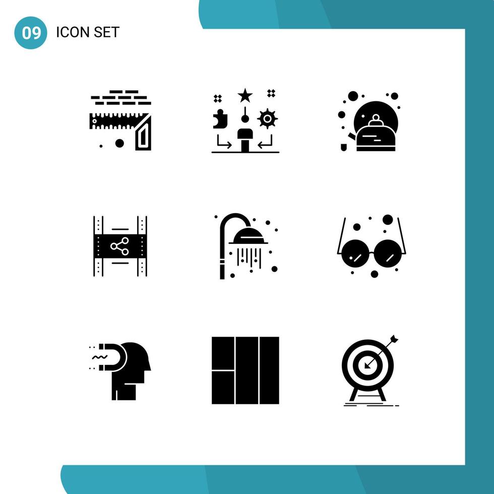9 interface do usuário pacote de glifos sólidos de sinais e símbolos modernos de elementos de design de vetores editáveis de copo de filme de treinamento de compartilhamento