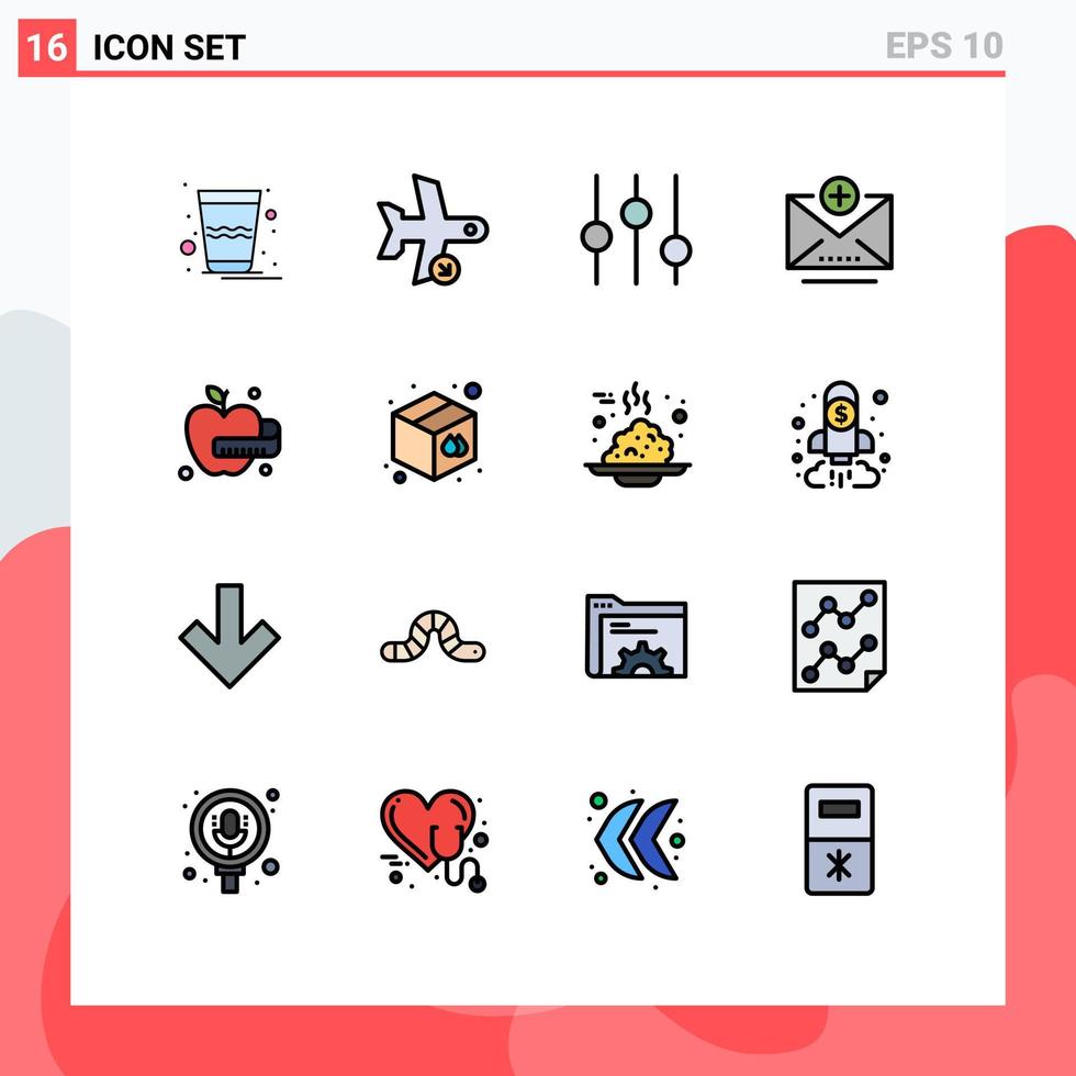 pacote de interface do usuário de 16 linhas básicas de cores planas preenchidas de caixa de email de transporte de maçã médica adicionar elementos de design de vetores criativos editáveis
