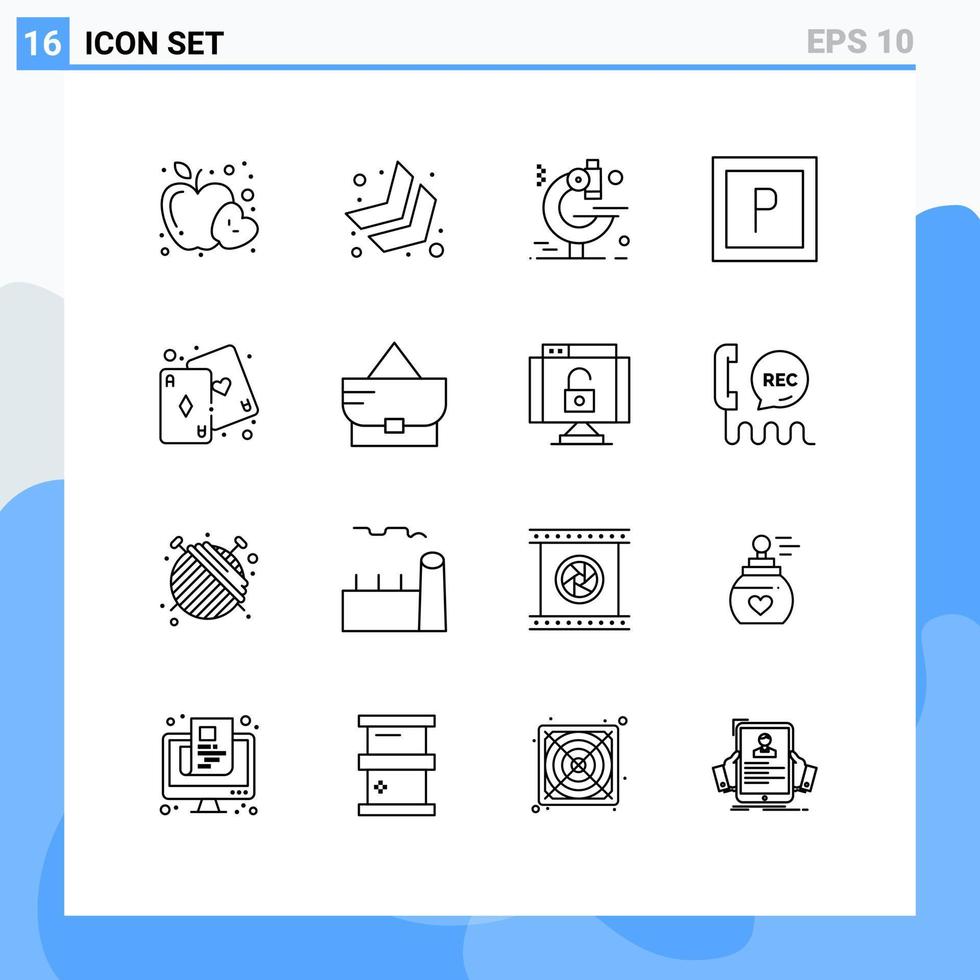 grupo de símbolos de ícone universal de 16 contornos modernos de moda jogar microscópio cartões de jogo editáveis elementos de design vetorial vetor